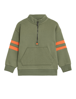 

M&S Collection Sudadera de algodón con media cremallera (2-8 años) - Light Olive, Light Olive