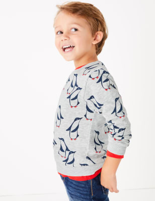 Sweat en coton &agrave; motif pingouin (du 3&nbsp;mois au 7&nbsp;ans)