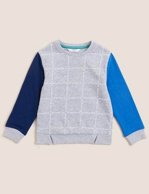M&S Boys Cotton Rich Check Sweatshirt (2-7 Yrs)