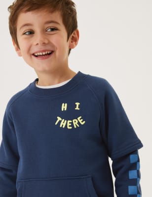 

M&S Collection Sweatshirt mit hohem Baumwollanteil und Schriftzug „Hi There“ (2-7 J.) - Indigo, Indigo
