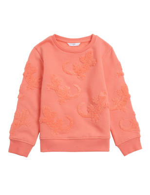 

M&S Collection Sweatshirt mit hohem Baumwollanteil und Eidechsenmuster (2-7 J.) - Bright Coral, Bright Coral