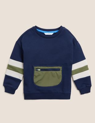 M&S Boys Cotton Rich Zip Pocket Sweatshirt (2-7 Yrs)