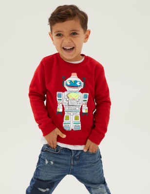 

Boys M&S Collection Cotton Rich Robot Sweatshirt (2-7 Yrs) - Red, Red