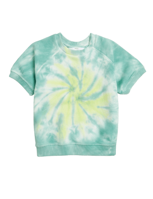 

M&S Collection Sweatshirt mit hohem Baumwollanteil und Batikmuster (2-7 J.) - Green Mix, Green Mix