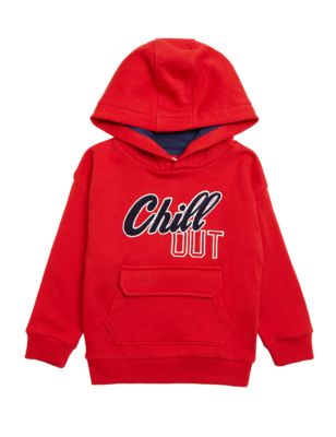 Boys M&S Collection Cotton Rich Chill Out Slogan Hoodie (2-7 Yrs) - Red
