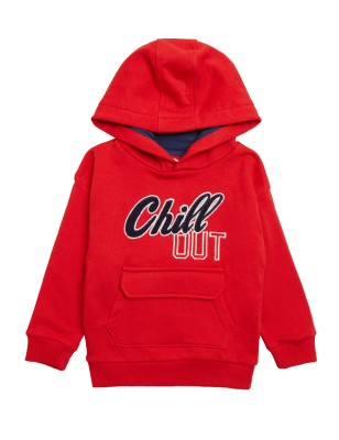 Boys M&S Collection Cotton Rich Chill Out Slogan Hoodie (2-7 Yrs) - Red