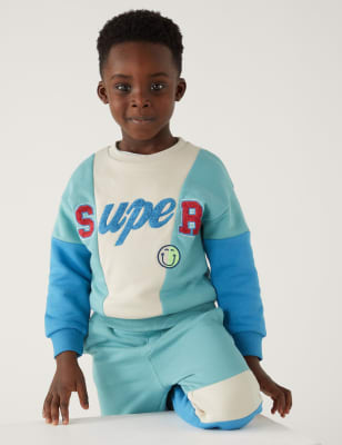 

Boys M&S Collection Cotton Rich Colour Block Slogan Sweatshirt (2-8 Yrs) - Blue Mix, Blue Mix