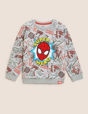 M&S Boys Cotton Rich Spider-Man  Sweatshirt (2-7 Yrs)