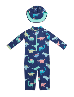 

Boys M&S Collection Dinosaur All In One Swimsuit and Hat Set (2-7 Yrs) - Indigo Mix, Indigo Mix