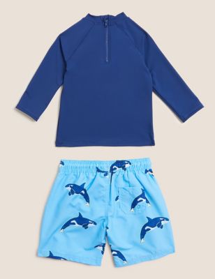 

Boys M&S Collection 2pc Long Sleeve Rash Vest & Swim Shorts Set (2-7 Yrs) - Blue Mix, Blue Mix
