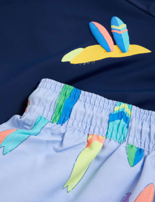 

M&S Collection Traje de baño de 2 piezas con diseño de tabla de surf (2-8 años) - Blue Mix, Blue Mix