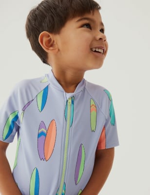 

M&S Collection Einteiliger Badeanzug mit Surfboard-Motiv (2-8 J.) - Blue Mix, Blue Mix