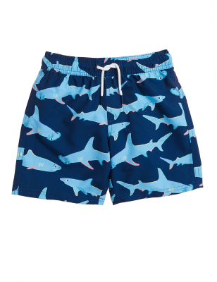 Boys M&S Collection Shark Print Swim Shorts (2-7 Yrs) - Indigo Mix