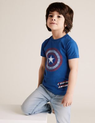 T-shirt 100 % coton à motif bouclier de Captain America™ (du 2 au 7 ans) - Navy