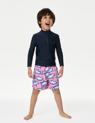 M&S Boy's Shark Swim Shorts (2-8 Yrs) - 2-3 Y - Pink, Pink,Navy Mix