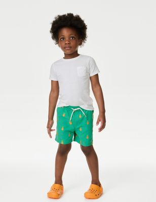 M&S Boys Embroidered Swim Shorts (2-8 Yrs) - 3-4 Y - Green Mix, Green Mix,Orange