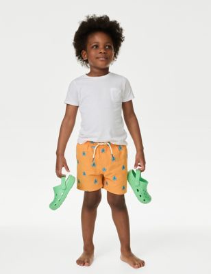 M&S Boys Embroidered Swim Shorts (2-8 Yrs) - 3-4 Y - Orange, Orange,Pink Mix,Green Mix