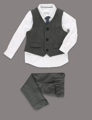 4 Piece Waistcoat, Shirt, Tie & Supercrease™ Trousers Outfit (1-10 ...