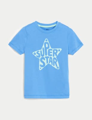 

M&S Collection T-Shirt aus reiner Baumwolle mit Schriftzug „Superstar“ (2-7 J.) - Azure Blue, Azure Blue