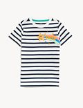Pure Cotton Striped Printed T-Shirt