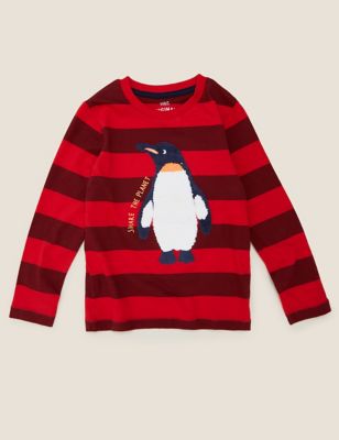 Pure Cotton Striped Penguin Top (2-7 Yrs) 