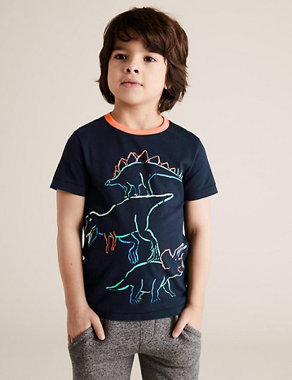slaixiu Toddler Boys 3-Pack Cotton Crewneck Tee Short Sleeve Dinosaur T-Shirts 