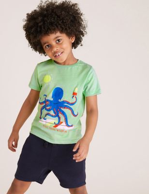T-shirt en coton biologique à motif pieuvre (du 2 au 7 ans) - Green