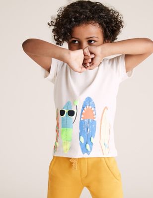 T-shirt en coton biologique à motif planche de surf (du 2 au 7 ans) - White