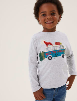 

Boys M&S Collection Cotton Rich Camping Print Top (2-7 Yrs) - Grey Marl, Grey Marl