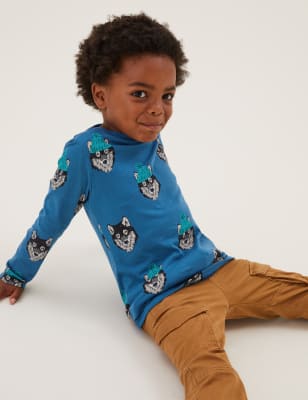 

M&S Collection Oberteil aus reiner Baumwolle mit Wolfmotiv (2-7 Jahre) - Dark Blue, Dark Blue
