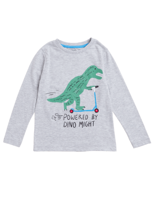 

Boys M&S Collection Cotton Rich Dinosaur Print Top (2-7 Yrs) - Grey Marl, Grey Marl