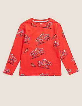 Pure Cotton Monster Truck Print Top (2-7 Yrs)