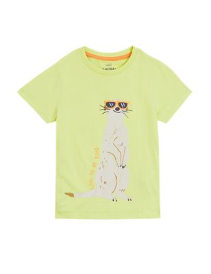 Boys M&S Collection Pure Cotton Meerkat T-Shirt (2-7 Yrs) - Limeade