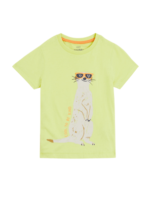 Boys M&S Collection Pure Cotton Meerkat T-Shirt (2-7 Yrs) - Limeade