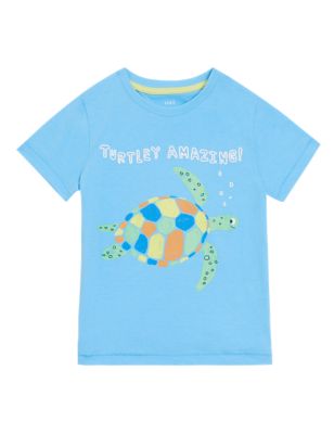 

Boys M&S Collection Pure Cotton Turtle T-Shirt (2-7 Yrs) - Blue, Blue