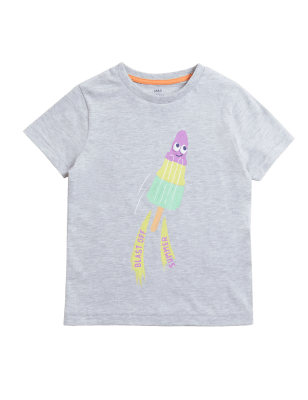 

Boys M&S Collection Cotton Rich Rocket Lolly T-Shirt (2-7 Yrs) - Grey Marl, Grey Marl