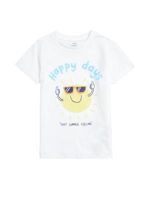 

M&S Collection T-Shirt aus reiner Baumwolle mit Sonnenmuster (2-7 J.) - White, White