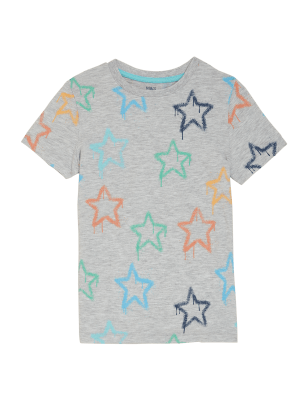 

M&S Collection Camiseta de algodón con estampado de estrellas (2-7 años) - Grey Mix, Grey Mix