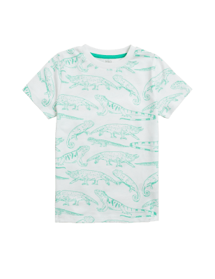 

M&S Collection T-Shirt aus reiner Baumwolle mit Reptilienmuster (2-7 J.) - White Mix, White Mix