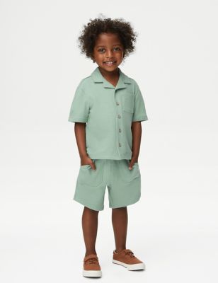 M&S Boy's 2pc Pure Cotton Top & Bottom Outfit (2-8 Yrs) - 3-4 Y - Green, Green