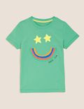 T-shirt με print χαμογελαστό πρόσωπο από 100% βαμβάκι (2-7 ετών)