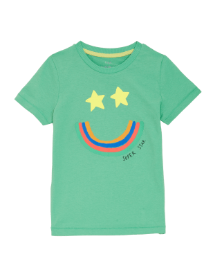 

M&S Collection T-Shirt aus reiner Baumwolle mit Smiley-Gesicht (2-7 J.) - Green Mix, Green Mix