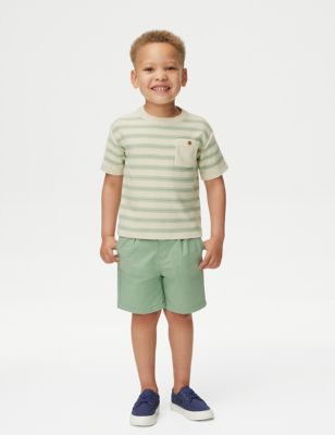M&S Boy's 2pc Cotton Rich Knitted Top & Bottom Outfit (3-8 Yrs) - 3-4 Y - Green Mix, Green Mix