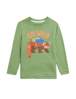 

M&S Collection Oberteil aus reiner Baumwolle mit rotem Pandamotiv (2-7 Jahre) - Pea Green, Pea Green