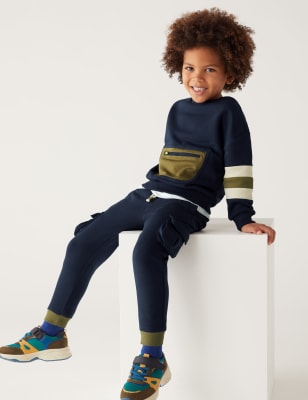 

M&S Collection 2-teiliges Outfit (Oberteil und Hose) mit hohem Baumwollanteil (2-8 Jahre) - Navy Mix, Navy Mix