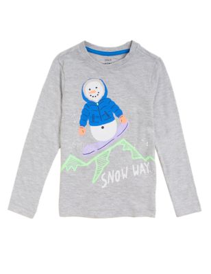 Boys M&S Collection Pure Cotton Snowman Top (2-7 Yrs) - Grey Marl