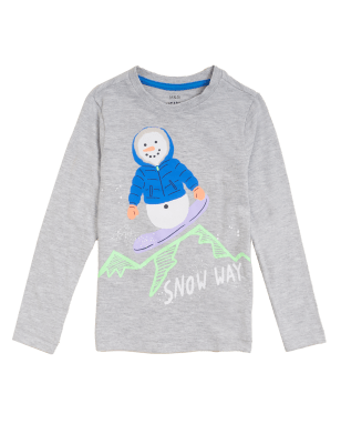 

Boys M&S Collection Pure Cotton Snowman Top (2-7 Yrs) - Grey Marl, Grey Marl