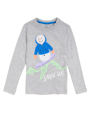 Boys M&S Collection Pure Cotton Snowman Top (2-7 Yrs) - Grey Marl