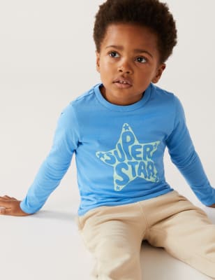 

M&S Collection Top 100% algodón con texto 'Super Star' (2-8 años) - Azure Blue, Azure Blue