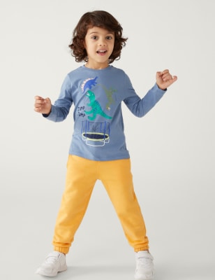 

M&S Collection Oberteil aus reiner Baumwolle mit Dinosauriermotiv (2-8 J.) - Blue, Blue